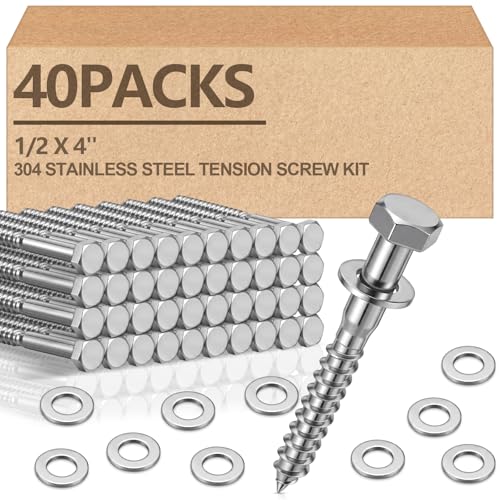 40 Pack 1/2'' x 4'' 304 Stainless Steel Lag Bolts Screw Kit with Washers Hex Lag Bolts Heavy Duty Wood Screws for Wood Decks Fences - size: 1/2'' x 4''