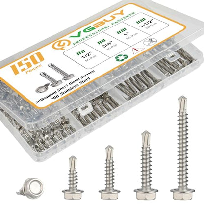 VGBUY Self Drilling Screws Assortment Kit, 150Pcs - color: Silver