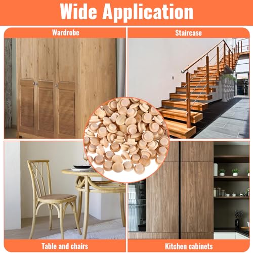 200 Pcs Wood Plugs for Screw Holes, 3/8 Inch Hardwood Hole Plugs, Mushroom-Shaped Wooden Screw Covers for Locking Holes (Natural Wood Color)