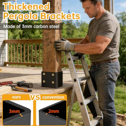 6x6 Post Base for Concrete Heavy Duty（4PCS Extra-Thick 3mm Steel - size: 6x6 post base (4 PCS)