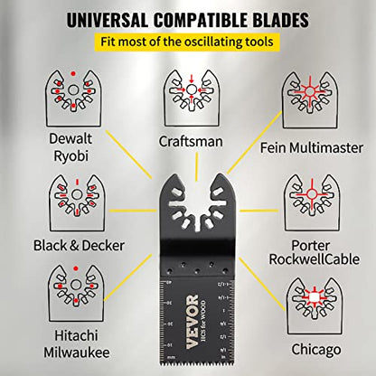 VEVOR 100PCS Oscillating Saw Blades, Quick Release Multitool Blades Kit, HCS Tool Blades for Wood Plastic, Compatible with Dewalt Dremel Fein WORX Bosch Makita Milwaukee