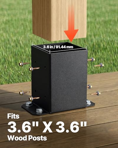 VEVOR 4x4 Post Bracket, 10PC Post Base Brackets, Inner Size 3.6"x3.6" Black - size: 4x4 10pc