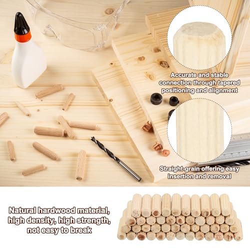PATIKIL 5/16" x 1"(8 x 25mm) Wood Dowel Pins, 60 Pack Fluted Wooden Dowel Pin Straight Groove Rods for Furniture Door Art Crafts Projects - size: 5/16" x 1"
