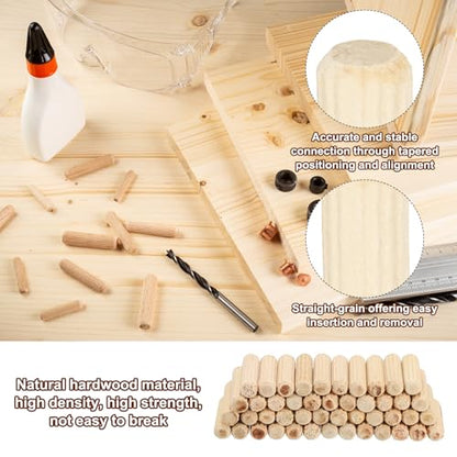 PATIKIL 5/16" x 1"(8 x 25mm) Wood Dowel Pins, 60 Pack Fluted Wooden Dowel Pin Straight Groove Rods for Furniture Door Art Crafts Projects - size: 5/16" x 1"