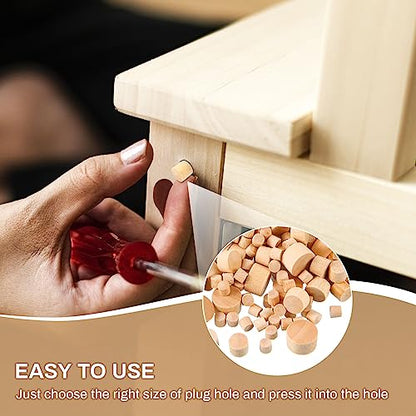 200 Mixed Size Wood Caps - 3/16", "5/16", "3/8", "1/2 Inch Screw Plugs - size: Mixed Sizes