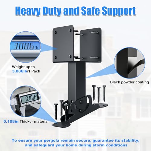 4"x4" Heavy Duty Roof Riser Brackets, 180° Adjustable Angle Pergola Roof Brackets, Black Metal Roof Riser Brackets for Patio Cover, Pergola, Gazebo, Wood Post (1 Pack) - color: Adjustable direction and base, size: 1pcs
