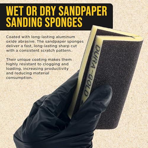 Dura-Gold Sanding Sponge for Wood, Metal, 240 Grit, 4.7" x 3.9", Box of 10 - style: 240 Grit