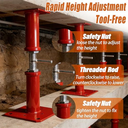 17"-32" Adjustable House Floor Jack, 11023 lbs Max Load Capacity Screw Jack - color: Red, size: 17-32 Inches(4 Pack)