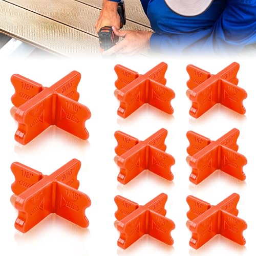 8 Pcs ABS Deck Spacer Tool, 4 Thicknesses Deck Board Spacers (1/16", 1/8", 3/16", 1/4") for Pressure Treated Lumber, Composite Decking, PVC & Hardwood Boards - color: Red