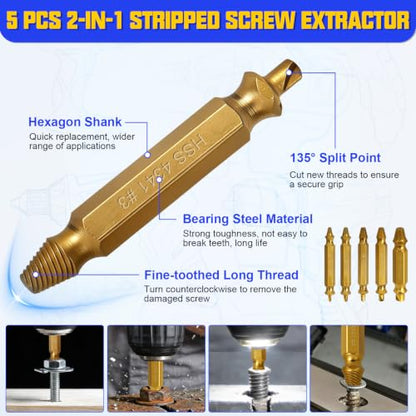 32 Pcs Metric Tap and Die Set, Adjustable Drill and Tap Set with Tap Wrench, Stripped Screw Extractor, Twist Drill Bits, and M2-M12 Taps, Hand Screw HSS Thread Tap Set, Drill Tap Set for Metal Wood - color: 32 Pcs