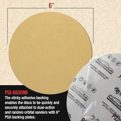 ProductionShop Premium 180 Grit 6" PSA Gold Sanding Discs, Box of 100 - Self Adhesive Stickyback Abrasive Sandpaper for DA & Random Orbital Sanders - Sand Auto Paint Metal, Wood Woodworking Furniture - style: 180 Grit