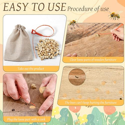 208 Pcs Carpenter Bee Traps 2 Size Wood Carpenter Bee Plugs, Natural Wood