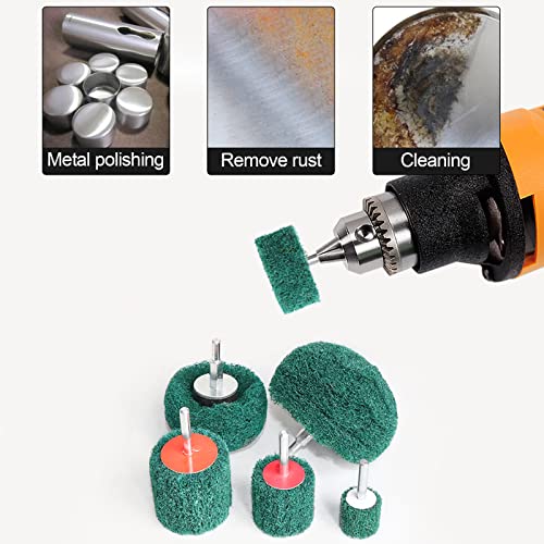 6PCS Non Woven Abrasive Buffing Polishing Wheel Drill Attachment Set,Scouring Pads Power Scrubber Cleaning Kit (Green) - style: green