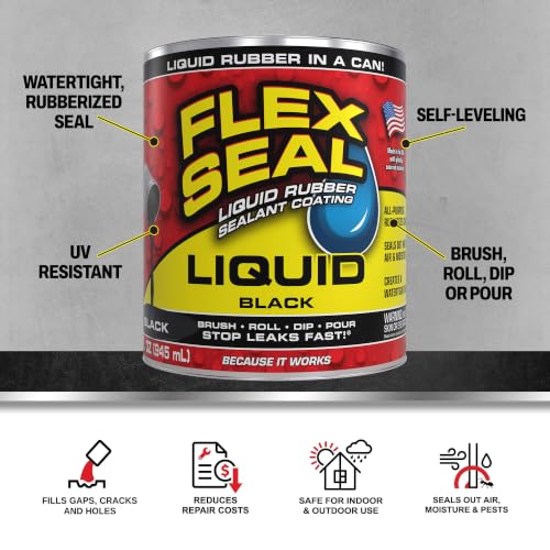 Flex Seal Liquid Rubber Sealant Coating, Waterproof, Black, 32 oz - color: Black, size: 32 oz