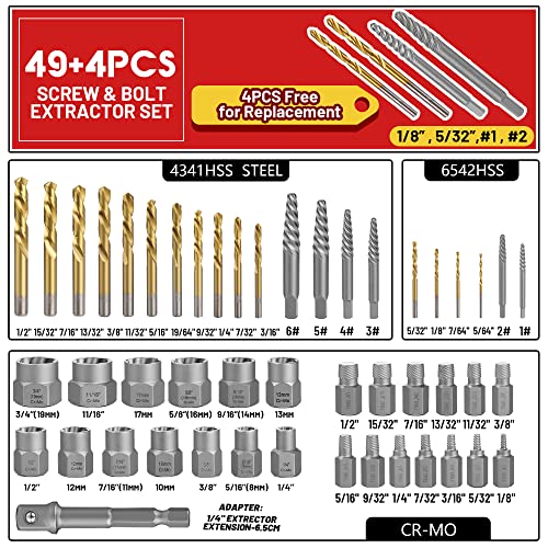 53 Pcs Spiral Screw Bolt Extractor Set Left Hand Drill Bit - size: 53Pcs