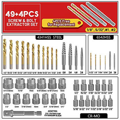 53 Pcs Spiral Screw Bolt Extractor Set Left Hand Drill Bit - size: 53Pcs