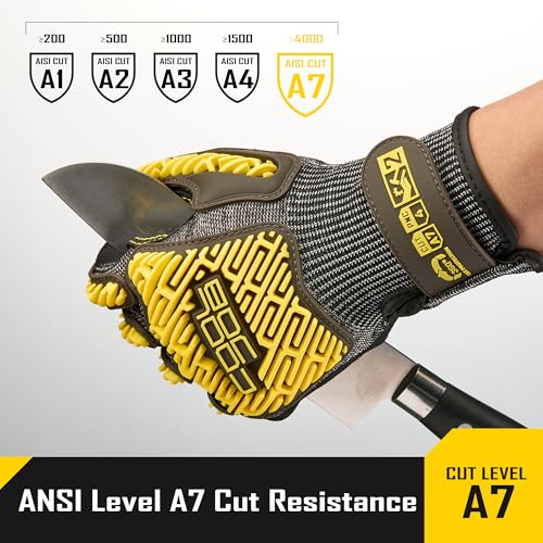 COOLJOB A7 Cut Resistant Work Gloves with TPR, Nitrile Coated Anti-Slip Impact Gloves, Touchscreen Heavy Duty Safety Mittens - size: Large