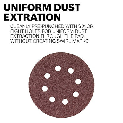 Bosch SR5R040 5-Piece 40 Grit 5 in. 8 Hole Hook-and-Loop Sanding Discs - size: One Size