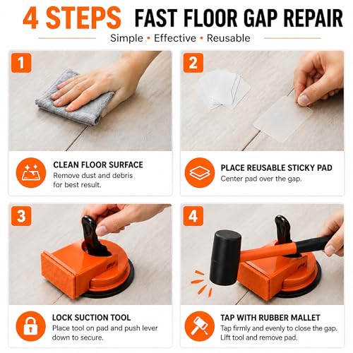 Floor Gap Fixer Tool, Suction Cup Floor Repair Kit with Rubber Mallet