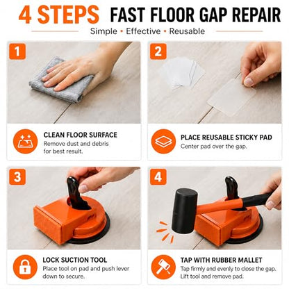 Floor Gap Fixer Tool, Suction Cup Floor Repair Kit with Rubber Mallet