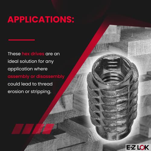 E-Z LOK Knife Thread Insert for Soft Wood, Hex Flush, 0.3125-18, 25 ct - size: 5/16"-18 Internal Threads, 0.984"