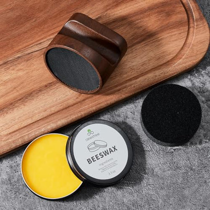 Wood Cutting Board Oil Applicator Kit with Beeswax, Great for Butcher Blocks Counter Tops and Wooden Utensils Wax, Includes Beeswax (7oz), 5 Sponge Heads and 5 Sanding Heads - color: Brown