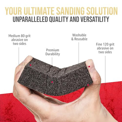 Sanding Sponge Blocks, 5" x 3" x 1", 80 & 120 Grit, Medium/Fine, 24 Pack - size: Straight Edge, style: Medium/Fine Grit