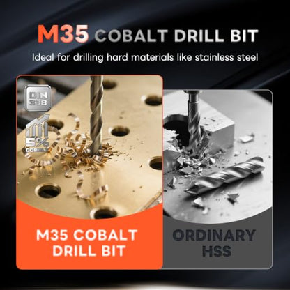 COMOWARE Metal Drill Bit Set, 19 Pieces, HSS-E M35 1-10 mm Drill Bit Set, Spiral Drill Bit Set, Professional for Metal, Steel, Iron, Self-Centring for Metalworking Drill Accessories - size: M35 19PCS Metric