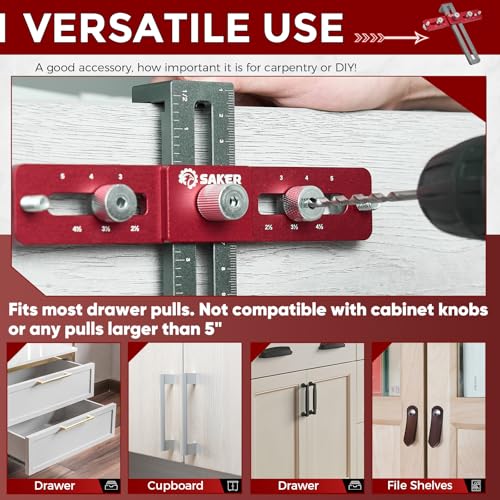 Saker Cabinet Hardware Doweling Jig - Cabinet Handle Template Tool for Knobs and Pull - Adjustable Self Centering Punch Locator Precise Woodworking Drill Guide (5" Jig Saw) - size: 5" Jig Saw