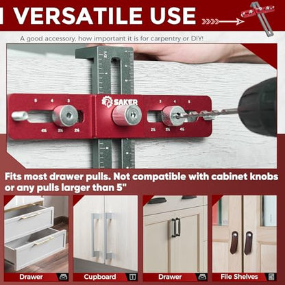 Saker Cabinet Hardware Doweling Jig - Cabinet Handle Template Tool for Knobs and Pull - Adjustable Self Centering Punch Locator Precise Woodworking Drill Guide (5" Jig Saw) - size: 5" Jig Saw