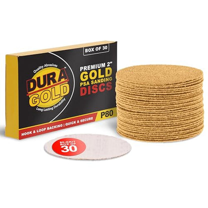 Dura-Gold Premium 2" Gold Hook & Loop Sanding Discs - 80 Grit (Box of 30) - size: 80-Grit