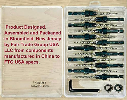 FTG USA 12 Pc #8 (11/64") Countersink Drill Bit Set with Tapered Drill Bits - size: #8, style: Same Sort 12 Pc