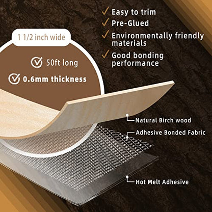 GSCIT Club Birch Edge Banding, 1 1/2 inch x 50ft roll of Veneer Edge Banding Preglued Flexible, Real Wood Tape Banding - color: Birch, size: 1 1/2"x 50ft