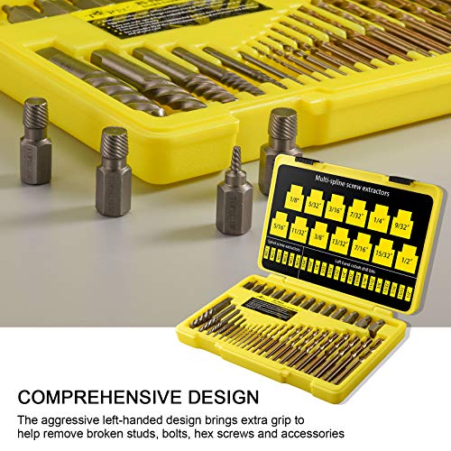 Topec 35-Piece Screw Extractor and Left Hand Drill Bits Set, Easy Out Screw Extractor Set with Reverse Drill Bits, Multi-Spline Extractors for Removing Broken Bolts and Stripped Screws - size: 35 Piece