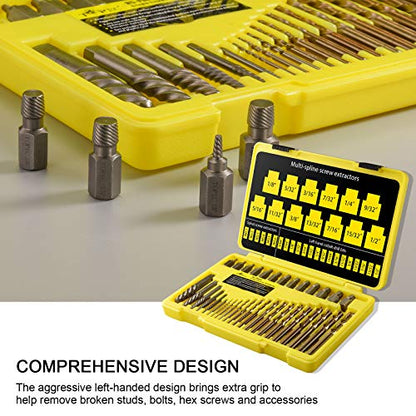Topec 35-Piece Screw Extractor and Left Hand Drill Bits Set, Easy Out Screw Extractor Set with Reverse Drill Bits, Multi-Spline Extractors for Removing Broken Bolts and Stripped Screws - size: 35 Piece