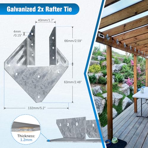25Pack 18-Gauge Hurricane Ties for Rafters Shed Roof, Heavy Duty Galvanized Hurricane Straps Rafter Ties Brackets for Deck Pergola, Joist Hangers Fits Standard 2X Lumber (Actual 1-1/2" Thick)