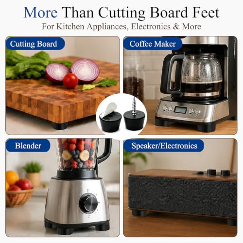 Screw or Adhesive Rubber Feet for Cutting Board, 26 Pack 3 Size Set