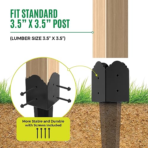 24" x4x4 Heavy Duty Fence Post Anchor Ground Spike, Black, 2-Pack,S2 - color: 2 Pack, size: 24''x4''x4'' Style B