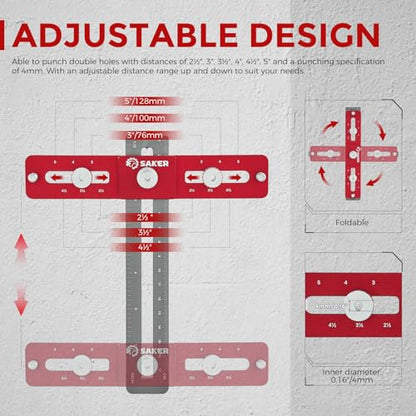 Saker Cabinet Hardware Doweling Jig - Cabinet Handle Template Tool for Knobs and Pull - Adjustable Self Centering Punch Locator Precise Woodworking Drill Guide (5" Jig Saw) - size: 5" Jig Saw