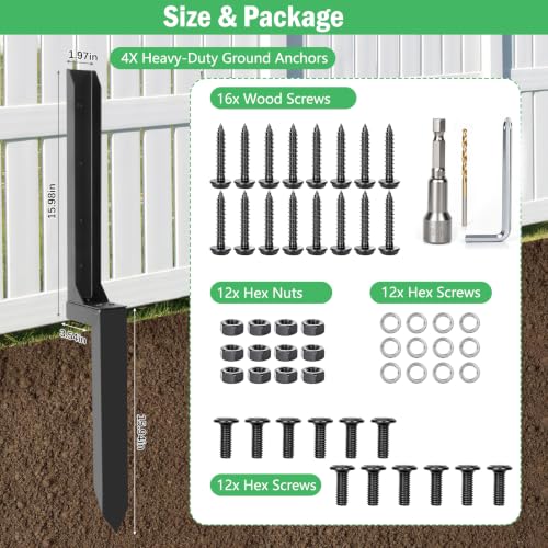 4 Pack Fence Post Repair Kit,Heavy Duty Fence Post Anchor Ground Stakes,Can Quickly Repair Various Types of Fence Posts