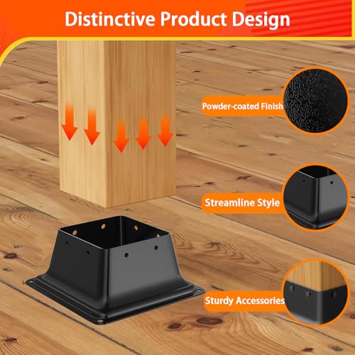 4x4 Post Base 10Pcs, Internal 3.58"x3.58" Heavy Duty Powder-Coated Steel Post Bracket Fit for Standard Wood Post Anchor, Decking Post Base for Deck Porch Handrail Railing Support