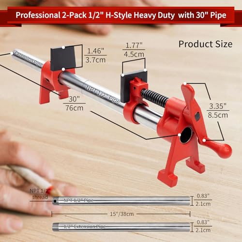 2-Pack 24 Inch Pipe Style Bar Clamps for Woodworking Gluing