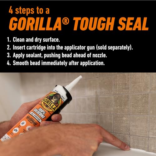 Gorilla 100% Silicone Waterproof Caulk, All-Purpose, White, 10 oz Cartridge - color: White, size: 10oz