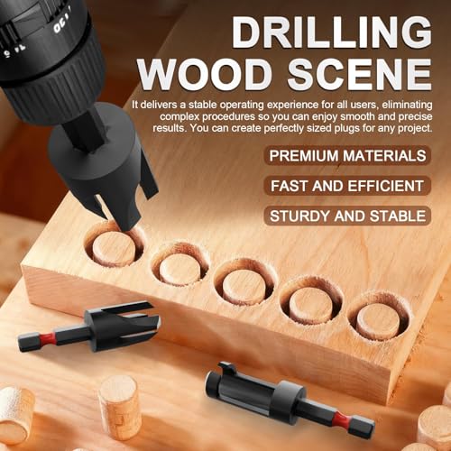 Wood Plug Cutter Drill Bit Set 16-Piece, Straight and Tapered Cutting Tools，Includes Screwdriver Bits and Masonry Drill Bit Set, 1/4" Hex Shank for Woodworking with Storage Box