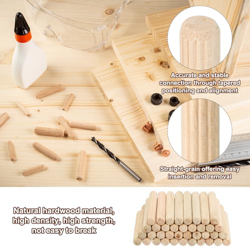 PATIKIL 1/4" x 2"(6 x 50mm) Wood Dowel Pins, 60 Pack Fluted Wooden Dowel Pin Straight Groove Rods for Furniture Door Art Crafts Projects - size: 1/4" x 2"