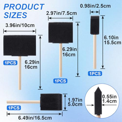 SmallCat 4 PCS Foam Paint Brushes, 4 Sizes Foam Sponge Brushes for Varnishes, Sponge Brushes with Wood Handles for Painting, Staining, and DIY Crafts (1", 2", 3", 4") - Black - size: 1", 2", 3", 4"(4pcs)