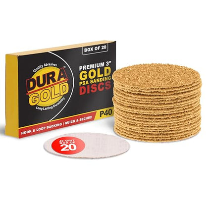 Dura-Gold - Premium - 40 Grit 3" Gold Hook & Loop Sanding Discs for DA - size: 40-Grit