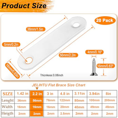 20 Pack White Flat Bracket 2.2" x 0.63" Straight Brace - color: White, size: 20 Pcs / 2.2 x 0.63 in