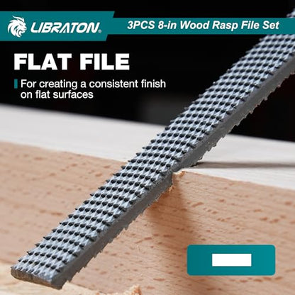 LIBRATON Wood Rasp Set, 3PCS Wood File Set, Multi-Shape Wood Rasp File