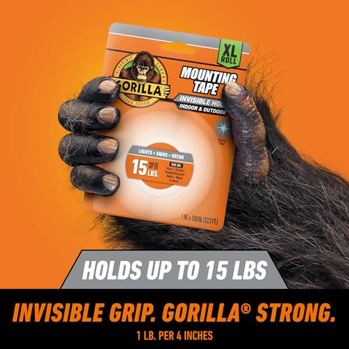GORILLA Invisible Hold Mounting Tape, Clear, 1" x 150", 1-Pack - size: 150" inches